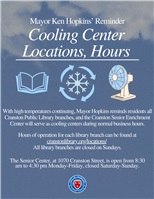 Mayor Hopkins' Reminder: Cooling Center Locations, Hours